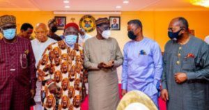 Sanwo-Olu with members of Ohanaeze at Lagos House