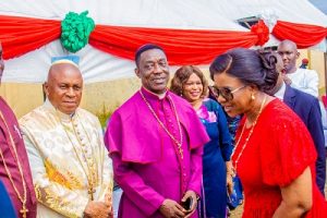 Dame Edith Okowa with some clerics and dignitaries at the commissioning of the 23rd Sickle cell clinic