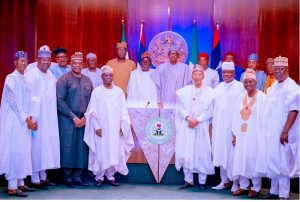 President Buhari with the Senators