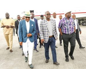 Wike and others at the Port Harcourt airport