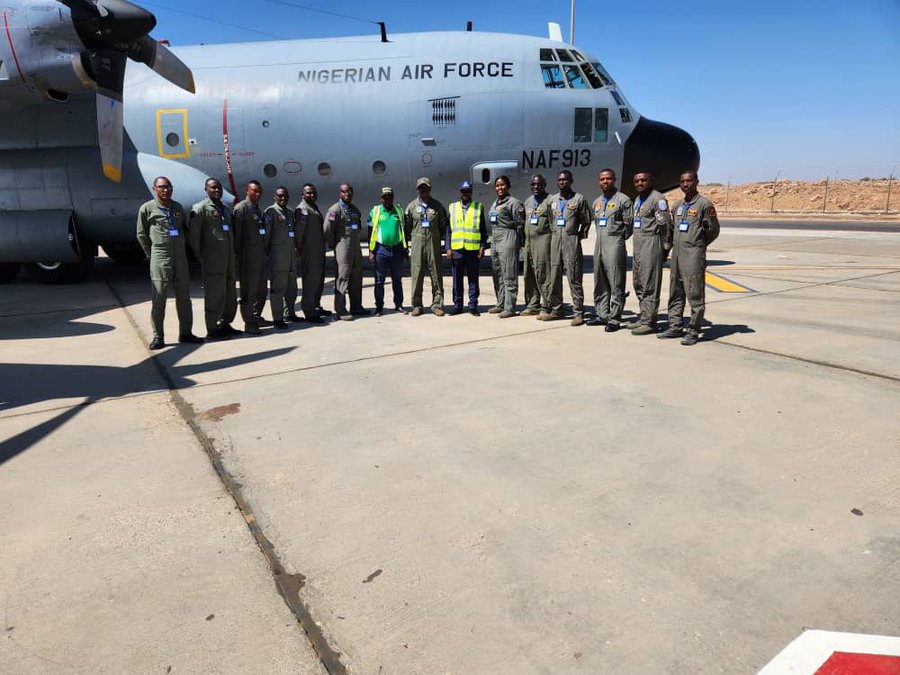 Nigerian Air Force (NAF) at Aswan Airport, Egypt awaiting Nigerian evacuees from Sudan. Credit: Twitter/@nidcom_gov